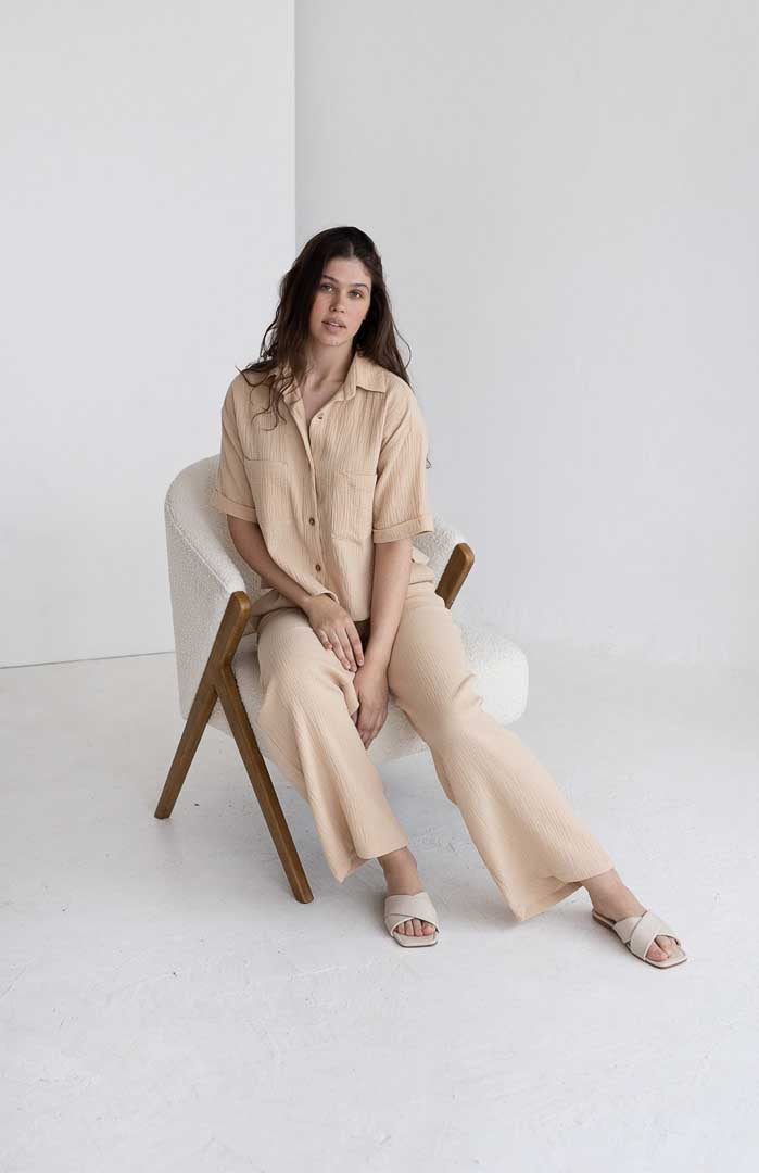 Bougie Beige | 100% Cotton White Co-ord