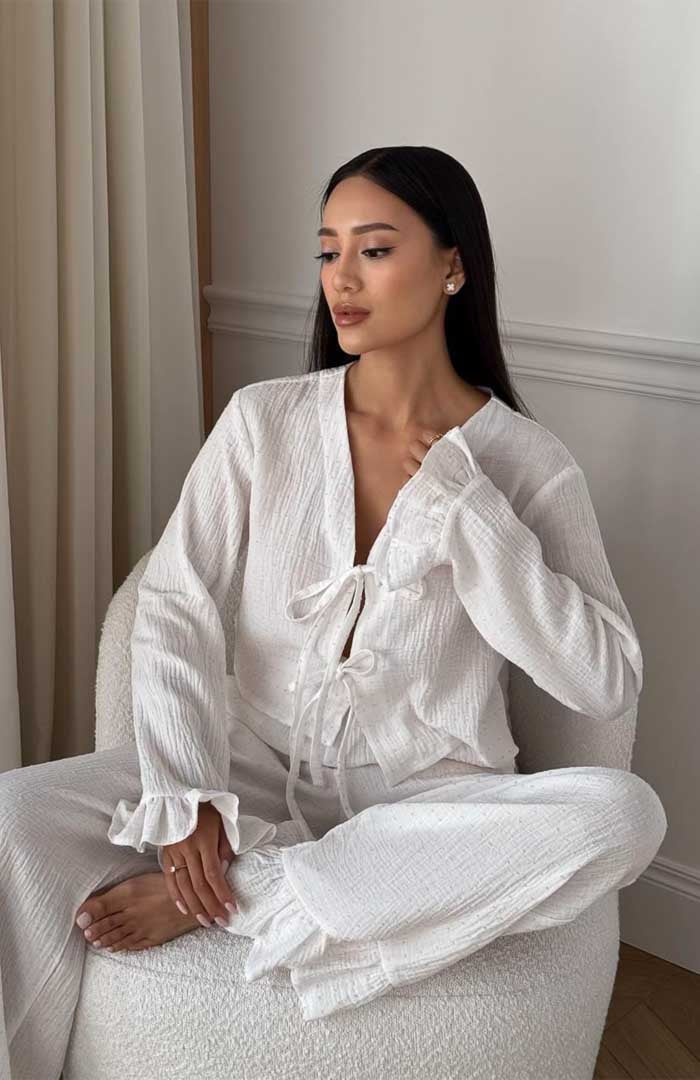 Ivory Drift | 100% Cotton Muslin Co-ord Set for Women