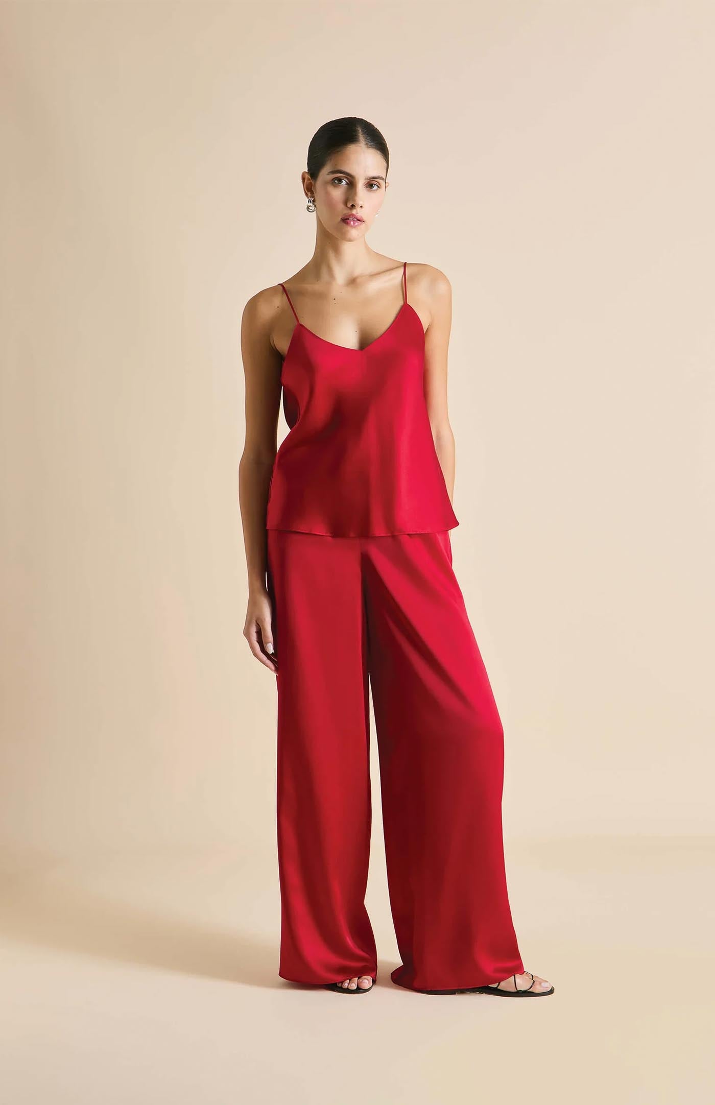 Flaming Red | Red Satin Loungewear Set