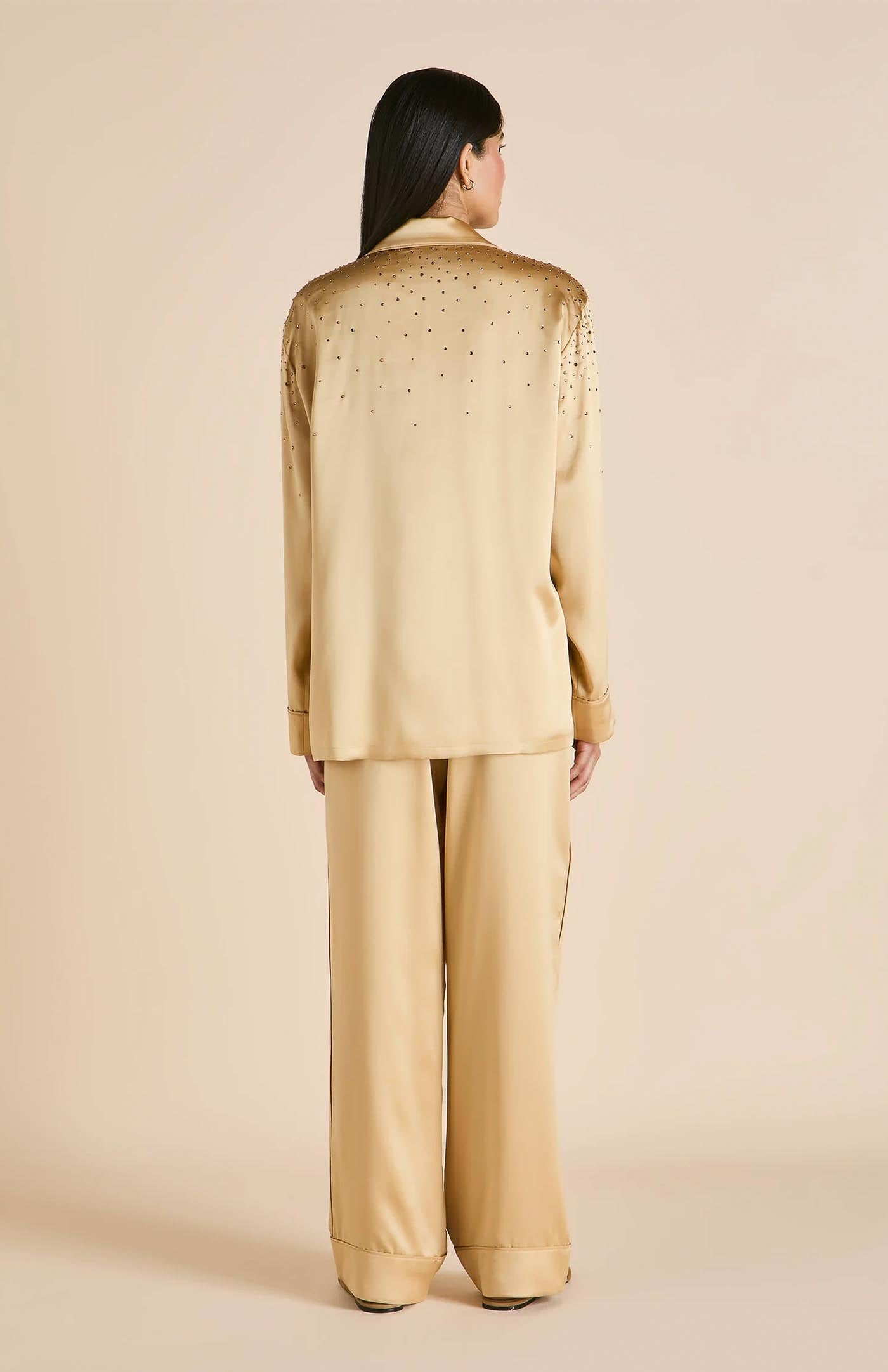 Crystals & Gold | Gold Satin Loungewear Set with Crystals