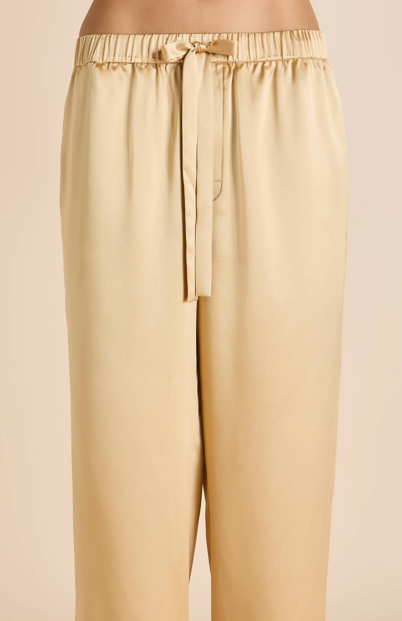Crystals & Gold | Gold Satin Loungewear Set with Crystals