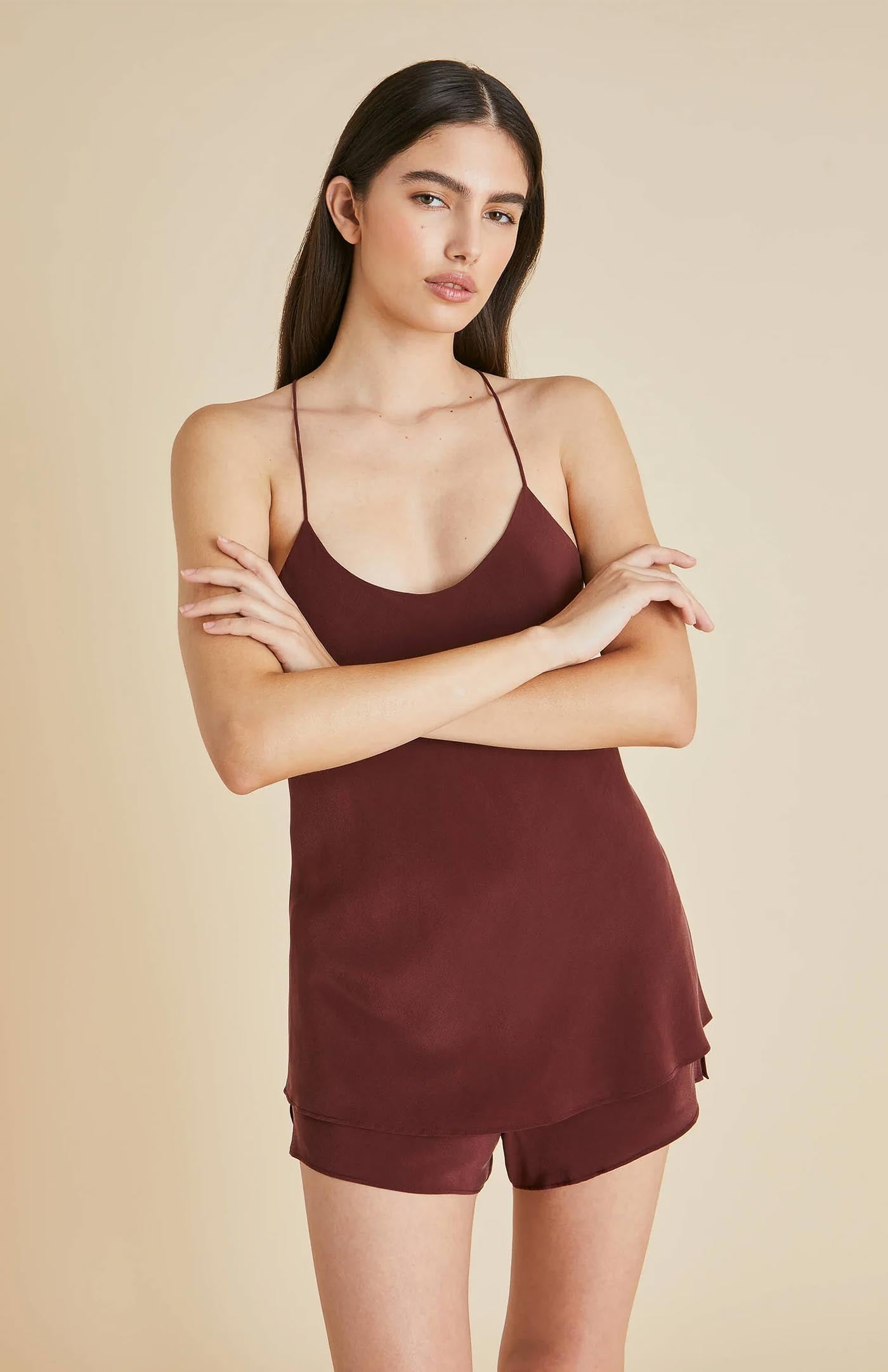 Blood Maroon | Satin Camisole & Shorts Set