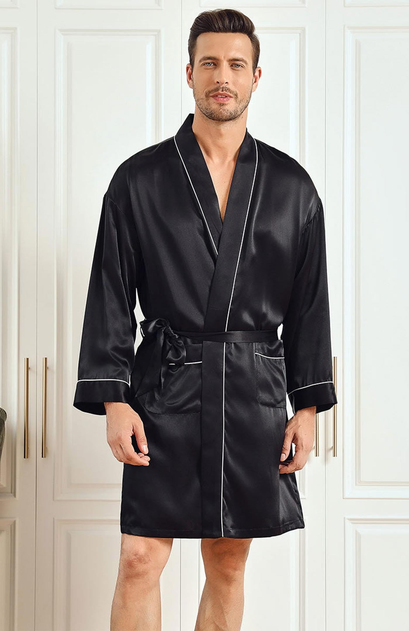 Satin Robe Mens Robe Pajama Set Black Satin Robe