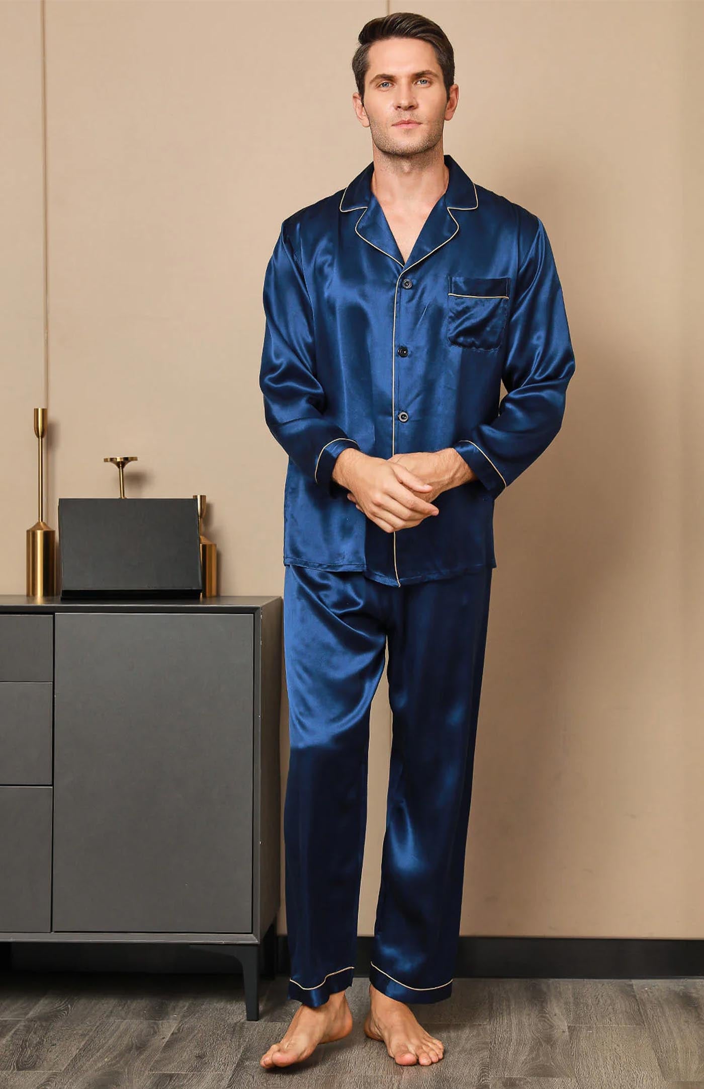 Night Dress Royal Blue Silk Pajamas Royal Blue Regal Satin