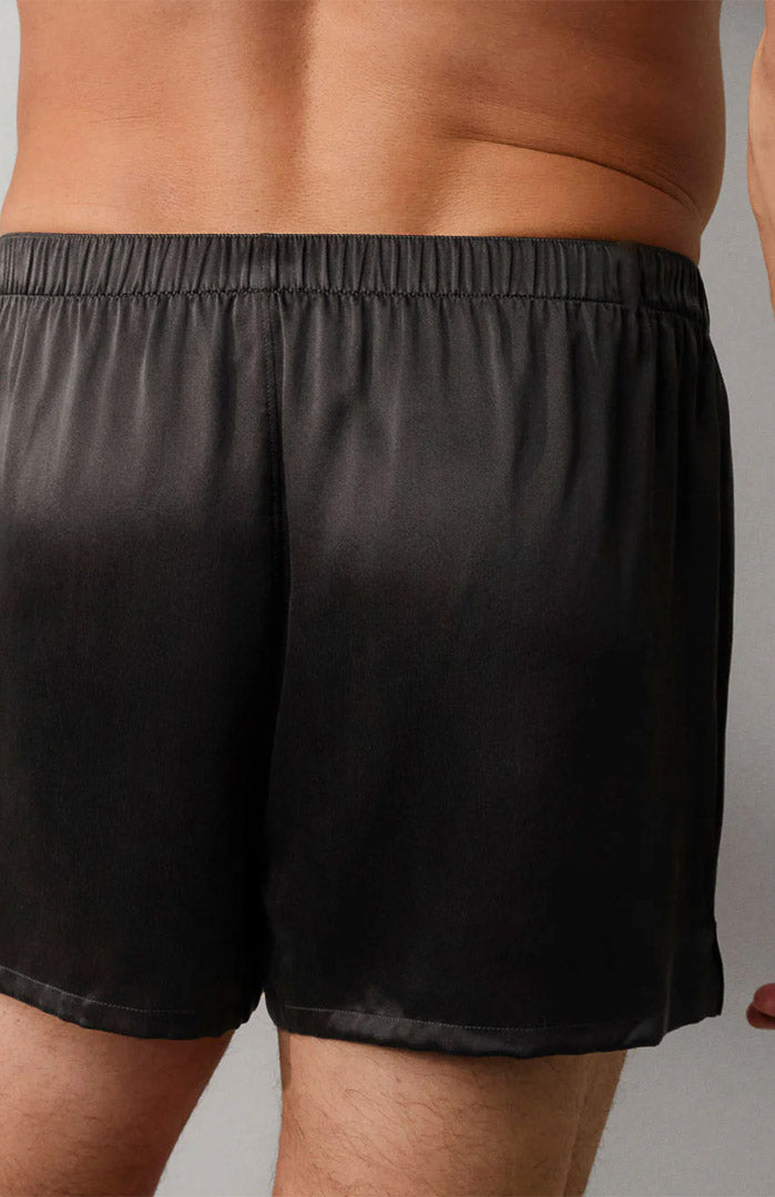 Charcoal Drift | Grey Satin Boxer Shorts