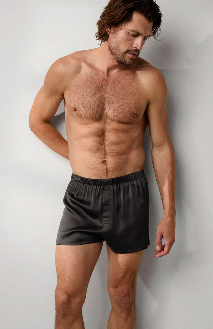 Charcoal Drift | Grey Satin Boxer Shorts