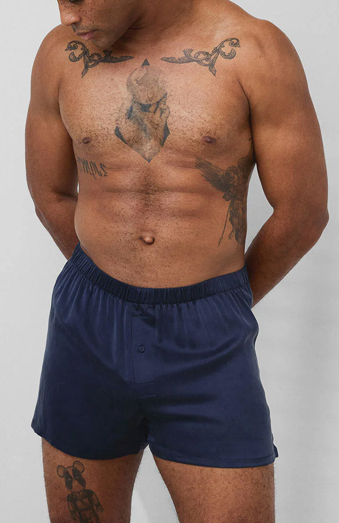 Midnight Tide | Navy Satin Boxer Shorts