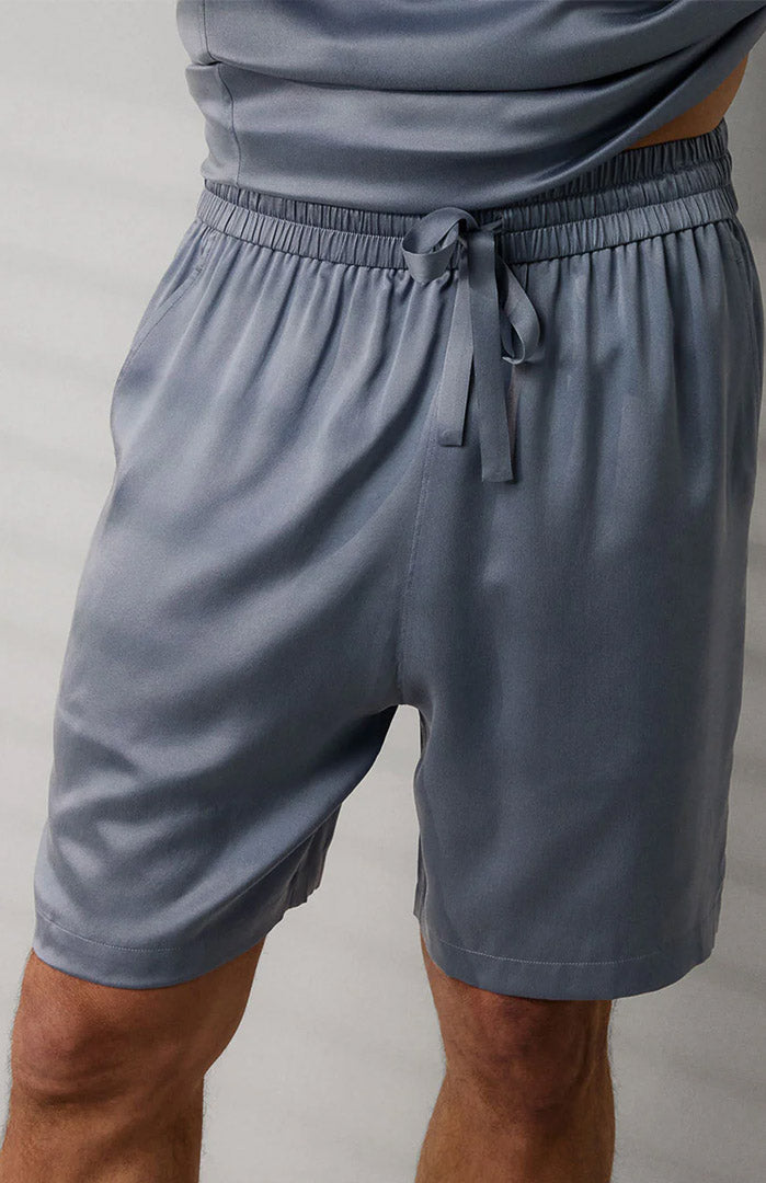 Azure Drift | Sky Blue Satin Loungewear Shorts Set