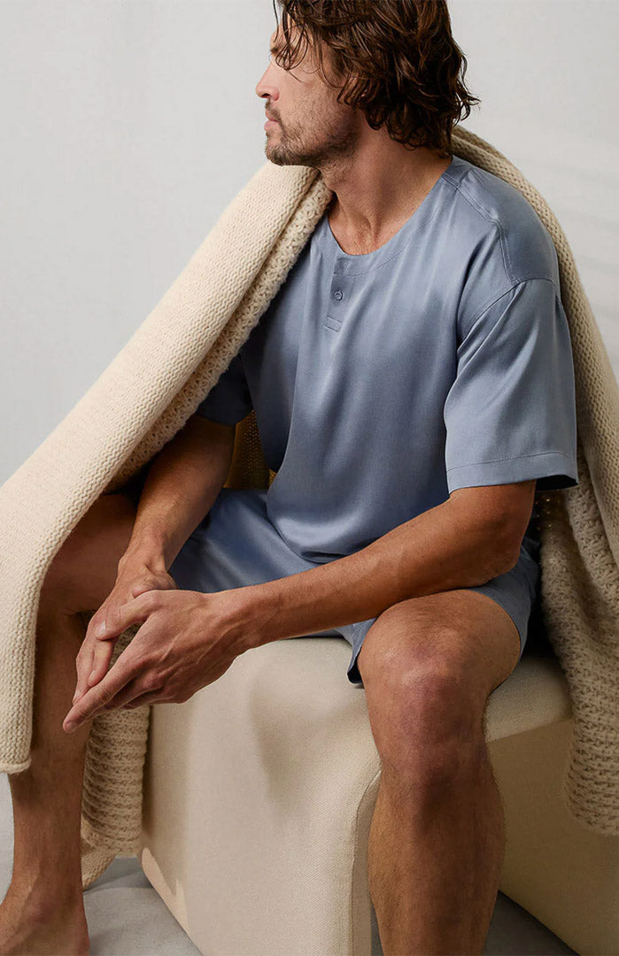 Azure Drift | Sky Blue Satin Loungewear Shorts Set