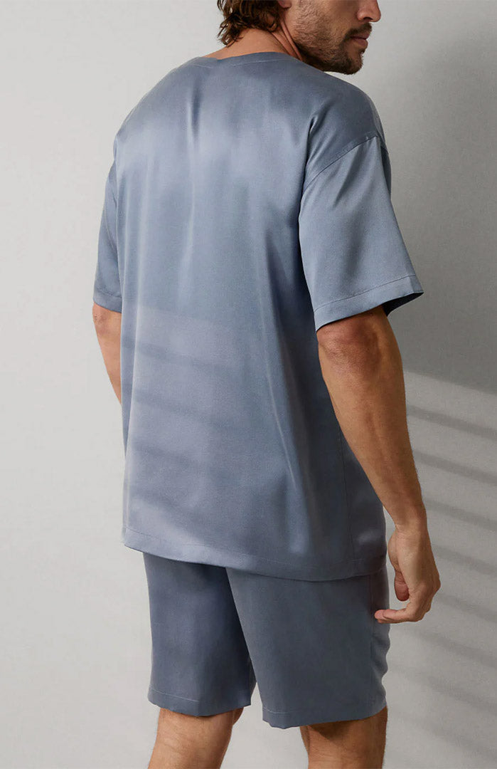 Azure Drift | Sky Blue Satin Loungewear Shorts Set