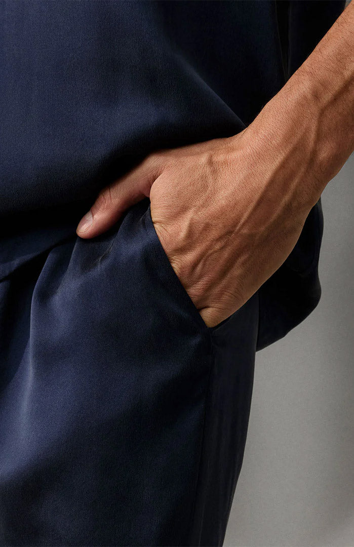 Midnight Drift | Navy Blue Satin Loungewear Shorts Set