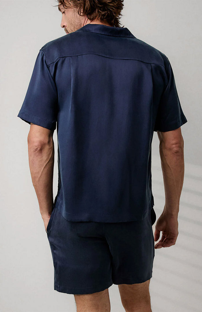 Midnight Tide | Navy Blue Satin Loungewear Shorts Set