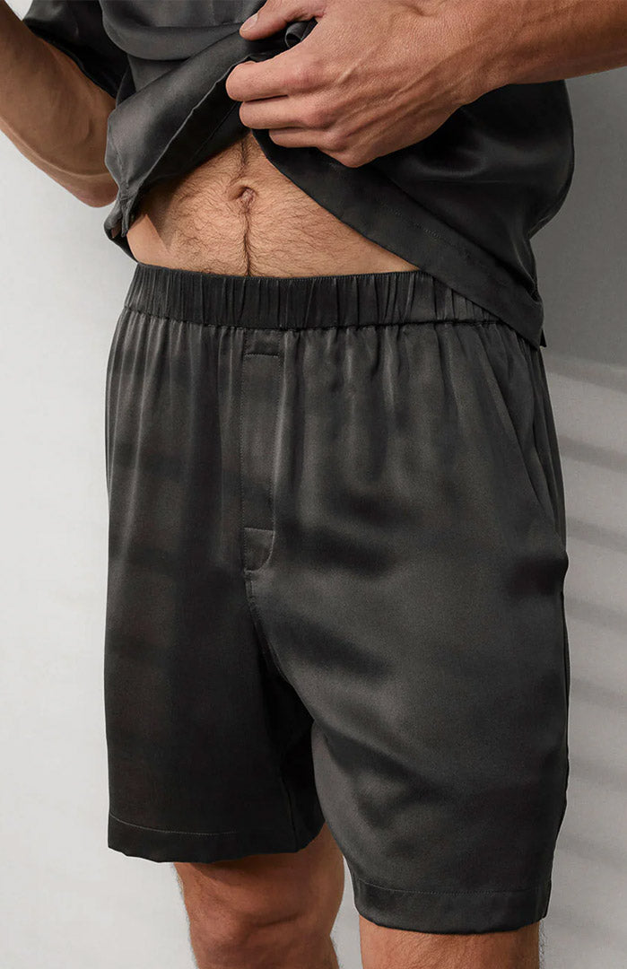 Charcoal Charm | Satin Loungewear Shorts Set