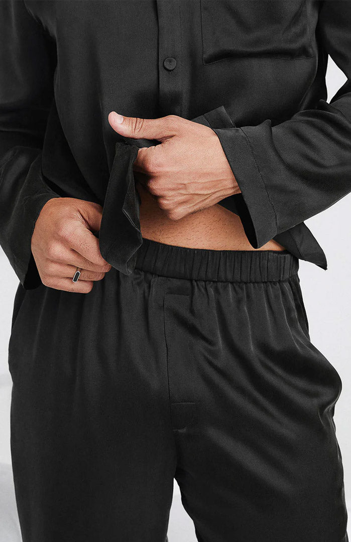 Midnight Luxe | Black Satin Loungewear Set for Men
