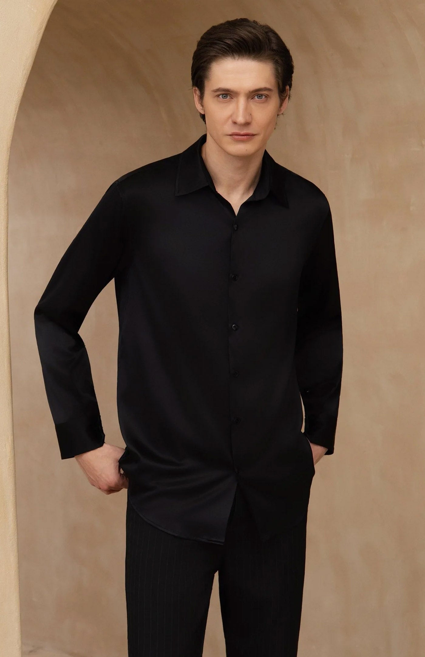 Ultra-Soft Black Satin Formal Shirt | Black Satin Shirt