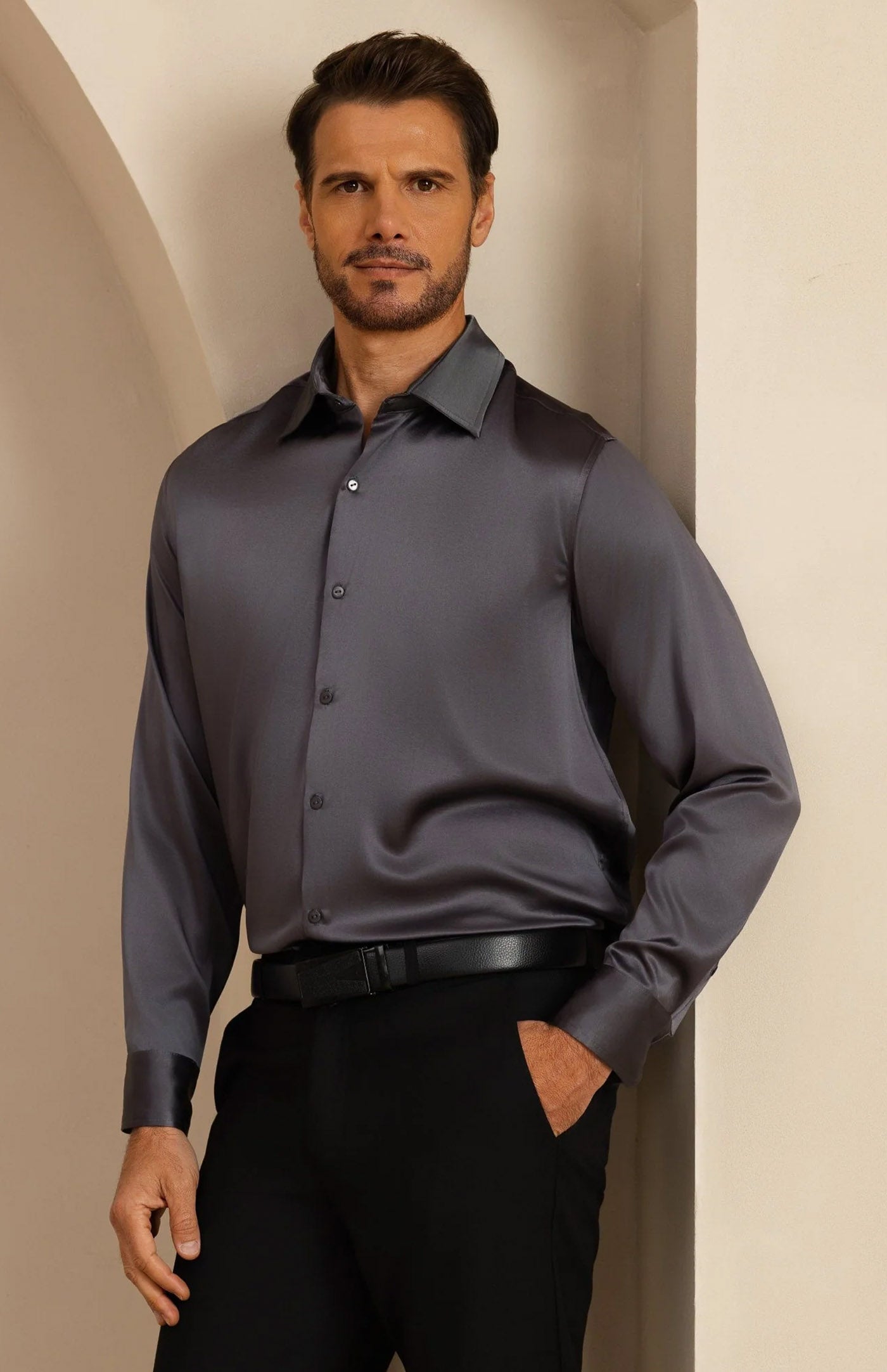 Ultra-Soft Grey Satin Formal Shirt | Satin Shirt