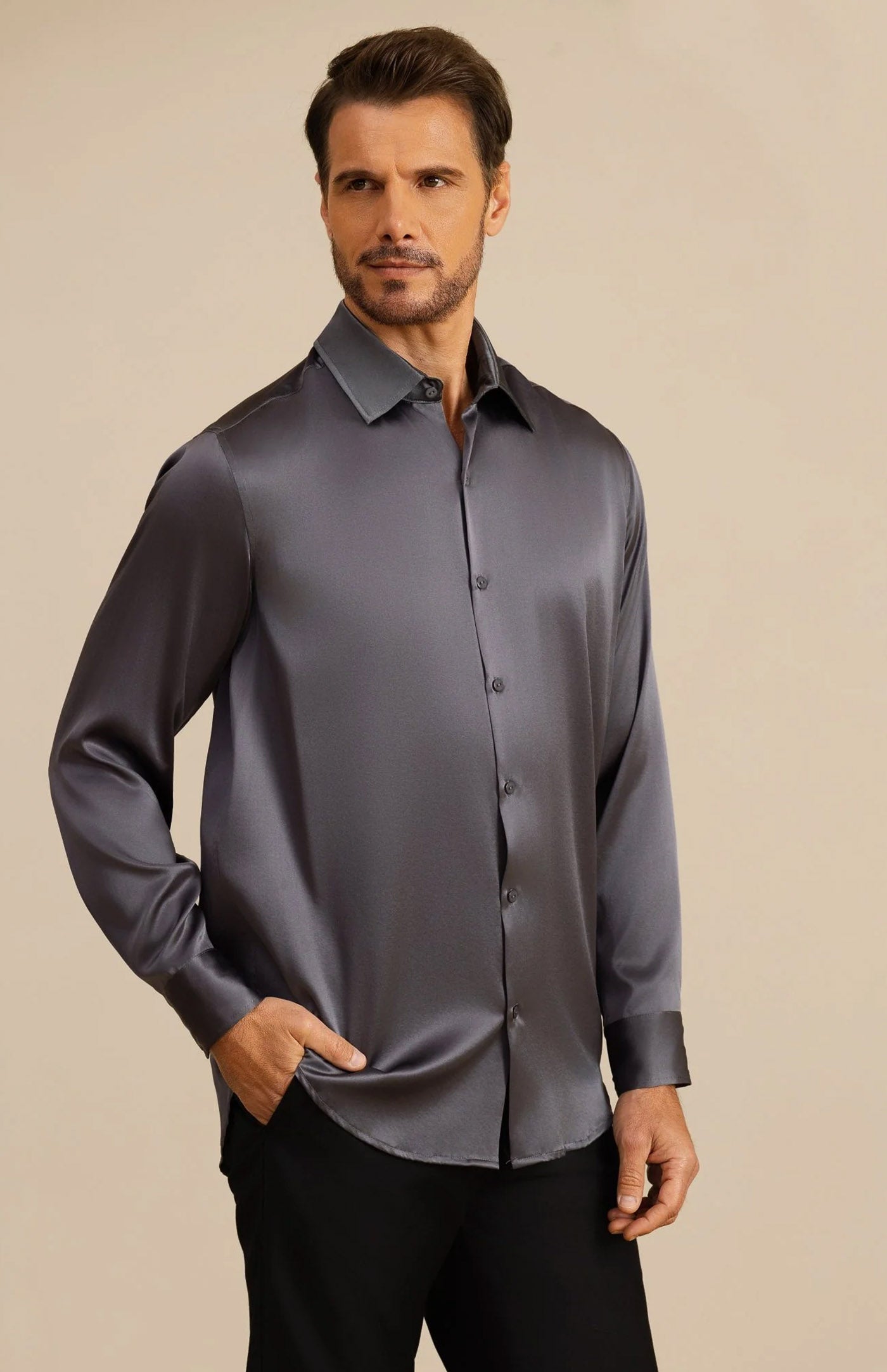 Ultra-Soft Grey Satin Formal Shirt | Satin Shirt
