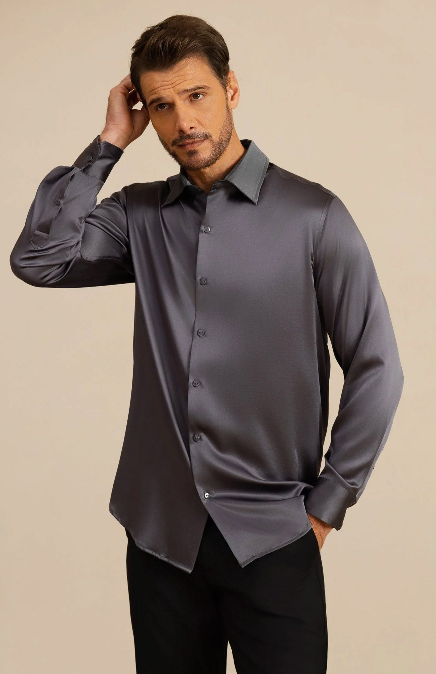 Ultra-Soft Grey Satin Formal Shirt | Satin Shirt
