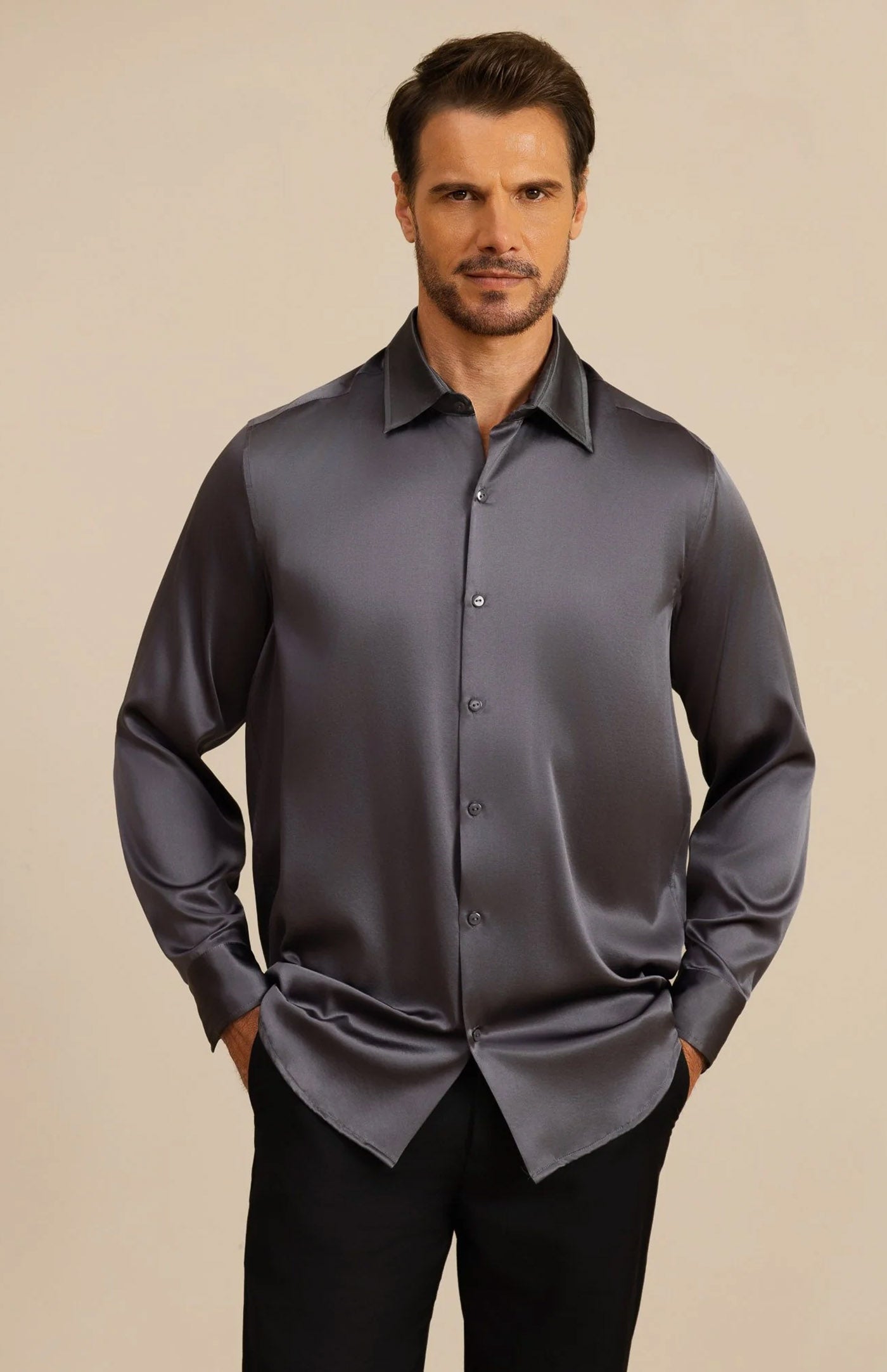 Ultra-Soft Grey Satin Formal Shirt | Satin Shirt