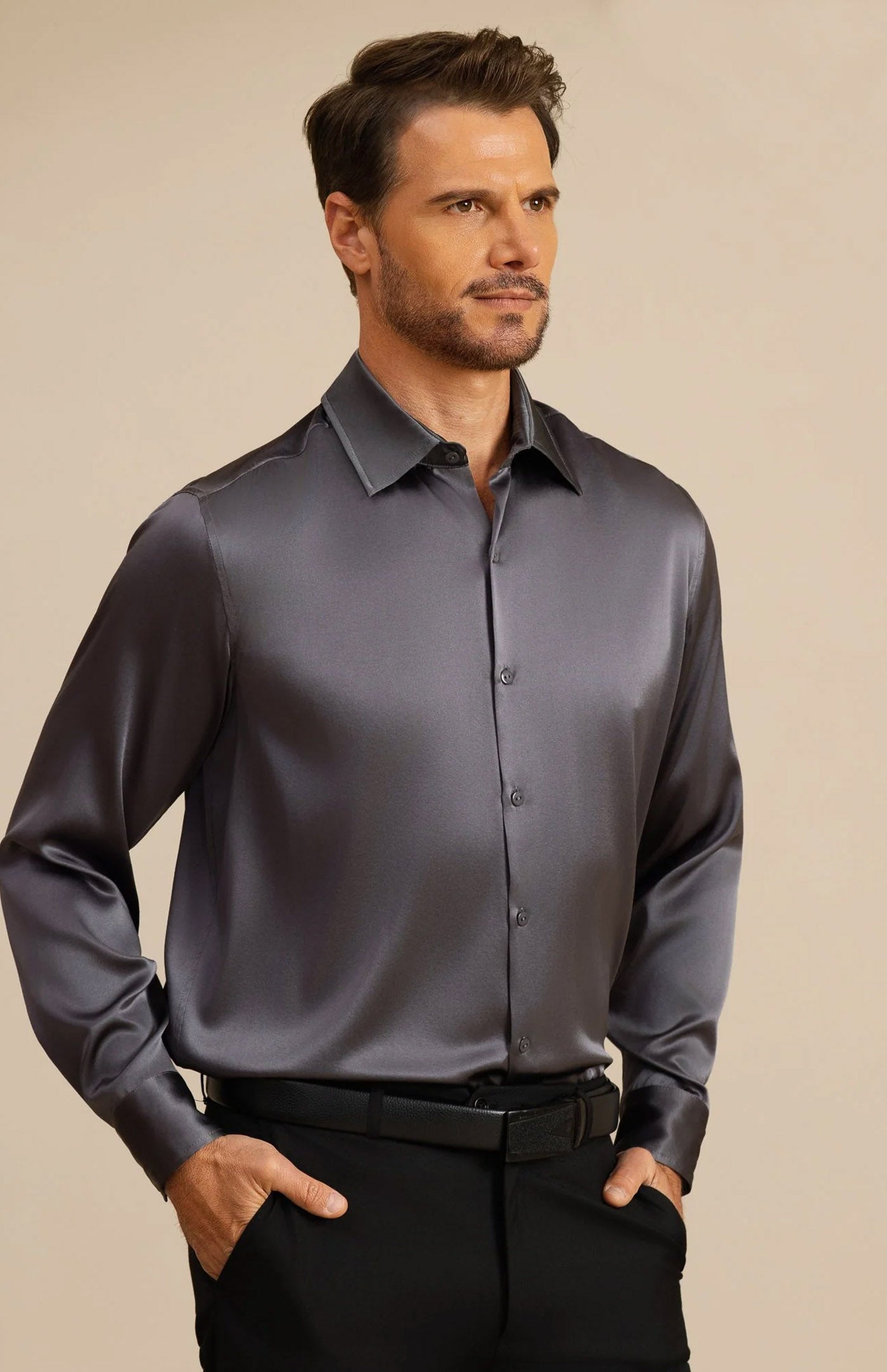 Ultra-Soft Grey Satin Formal Shirt | Satin Shirt
