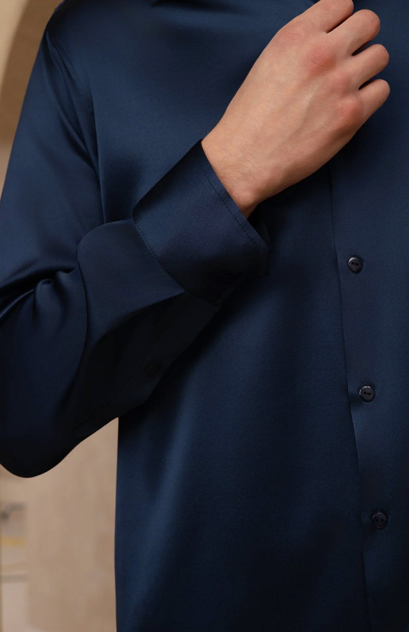 Ultra-Soft Navy Blue Satin Formal Shirt | Satin Shirt