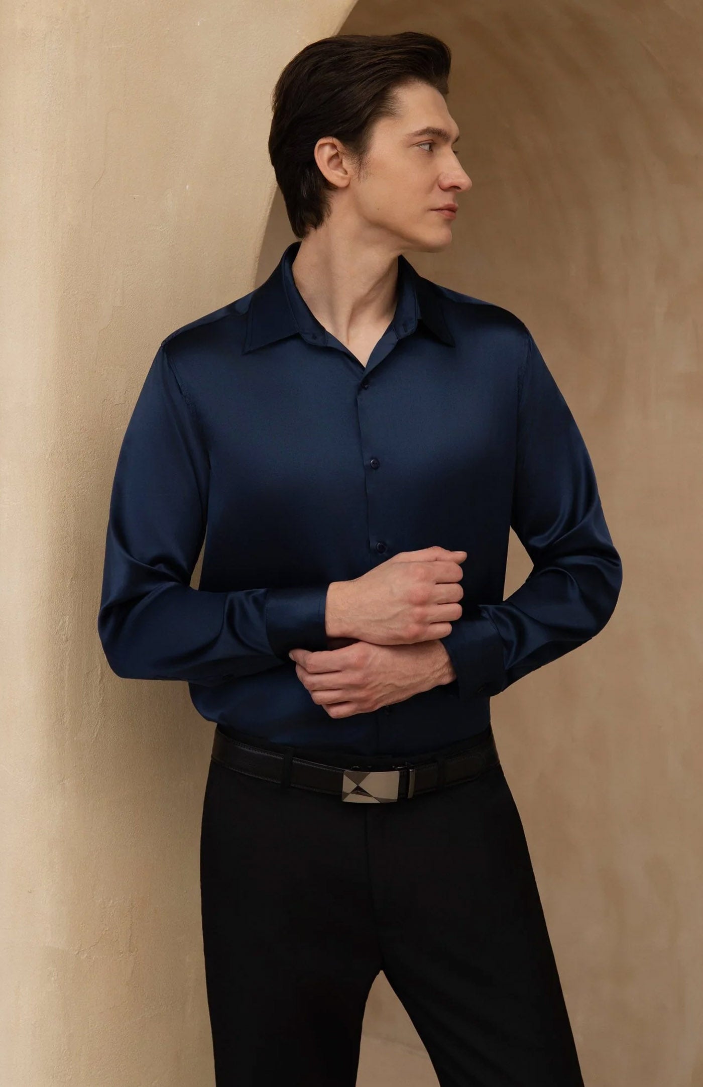Ultra-Soft Navy Blue Satin Formal Shirt | Satin Shirt