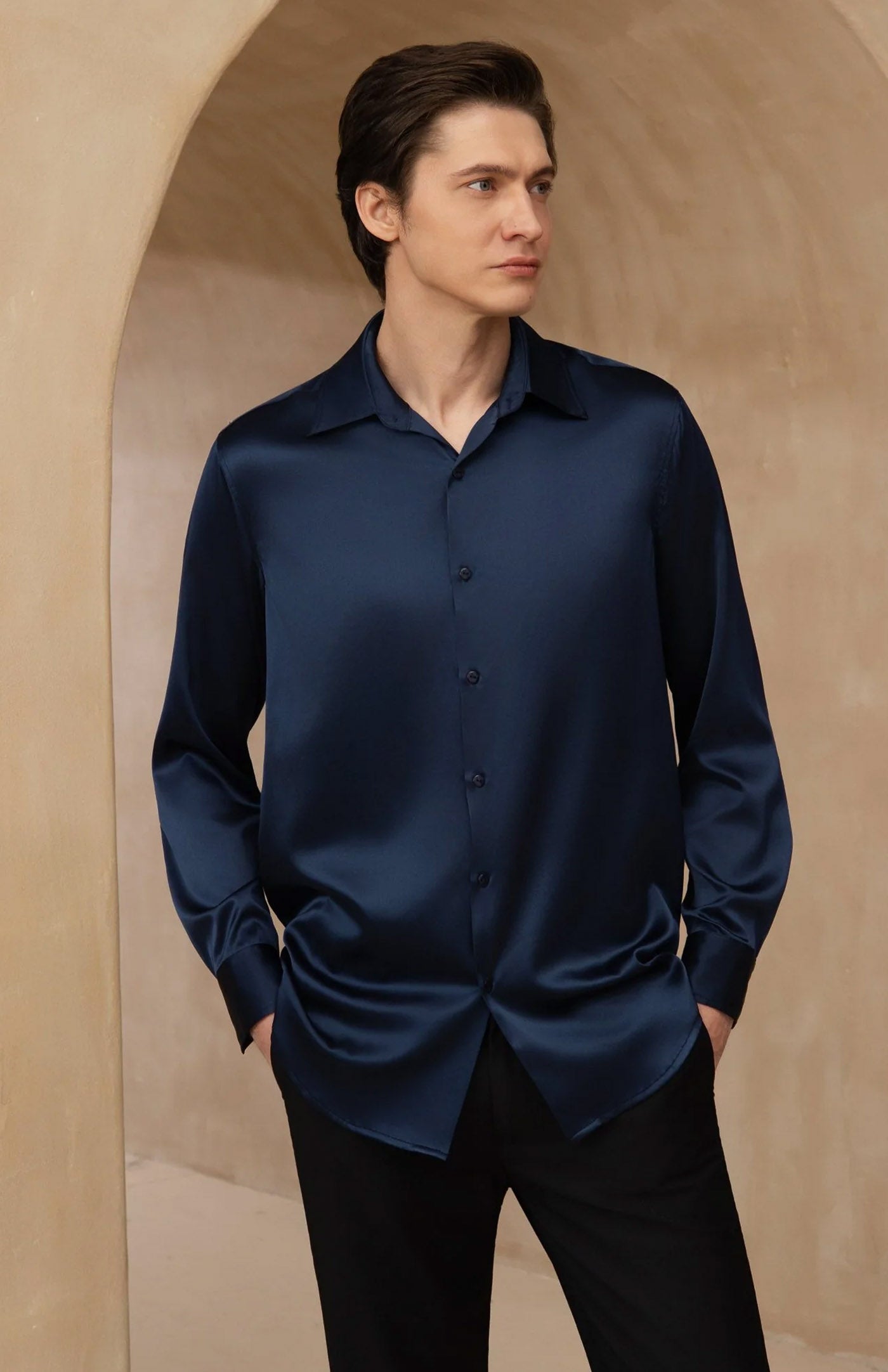 Ultra-Soft Navy Blue Satin Formal Shirt | Satin Shirt