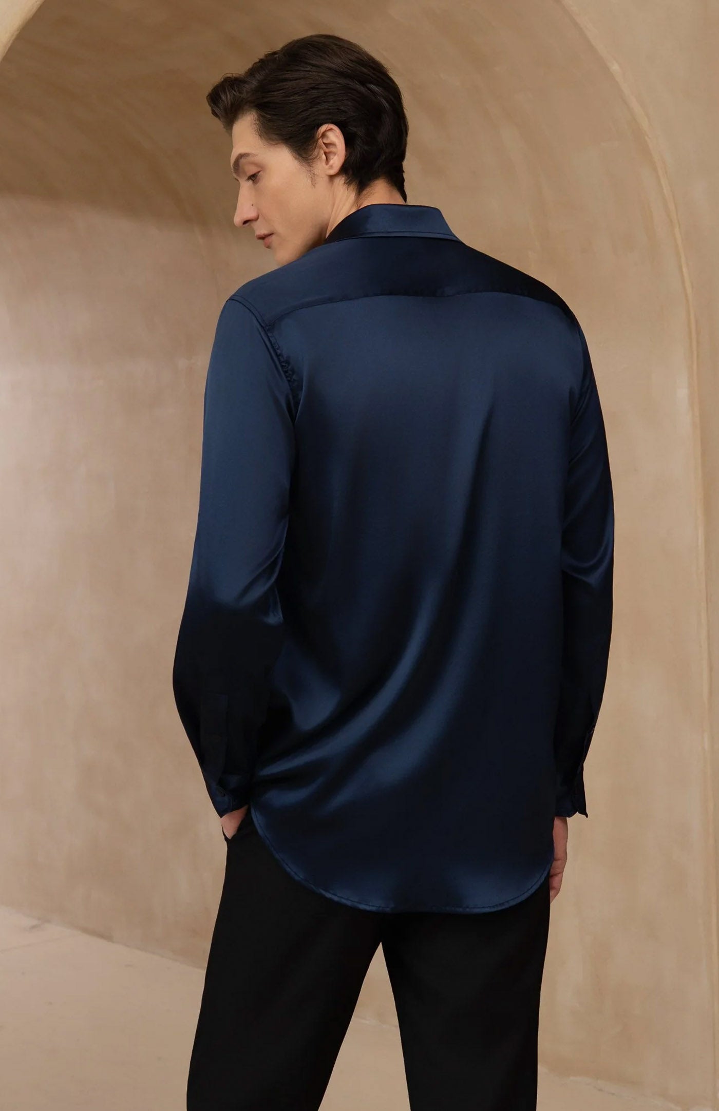 Ultra-Soft Navy Blue Satin Formal Shirt | Satin Shirt