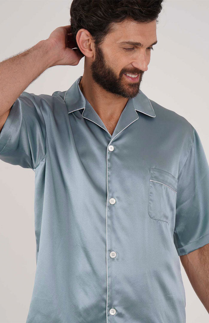 Mint Monarch Silky Satin Luxury Co-ord Set | Short Sleeve Shirt & Shorts