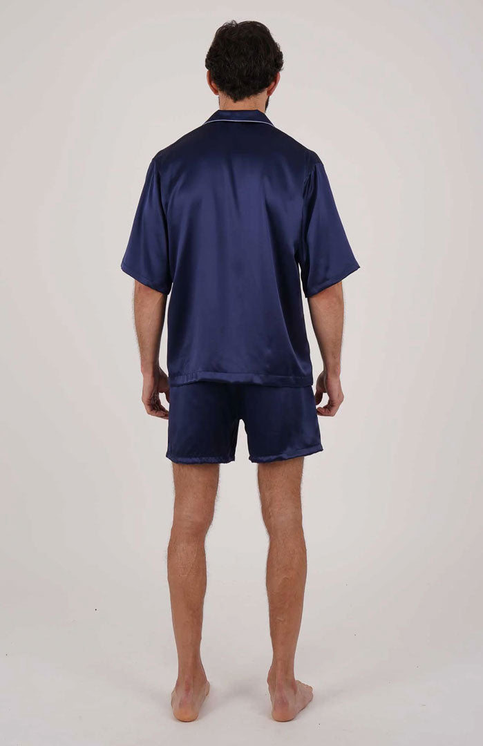 Cobalt Empire Silky Satin Luxury Co-ord Set | Short Sleeve Shirt & Shorts