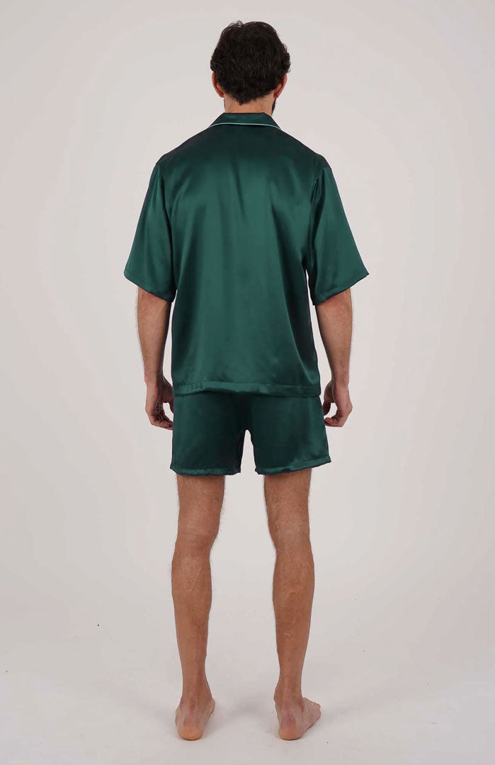 Emerald King Silky Satin Luxury Co-ord Set | Short Sleeve Shirt & Shorts