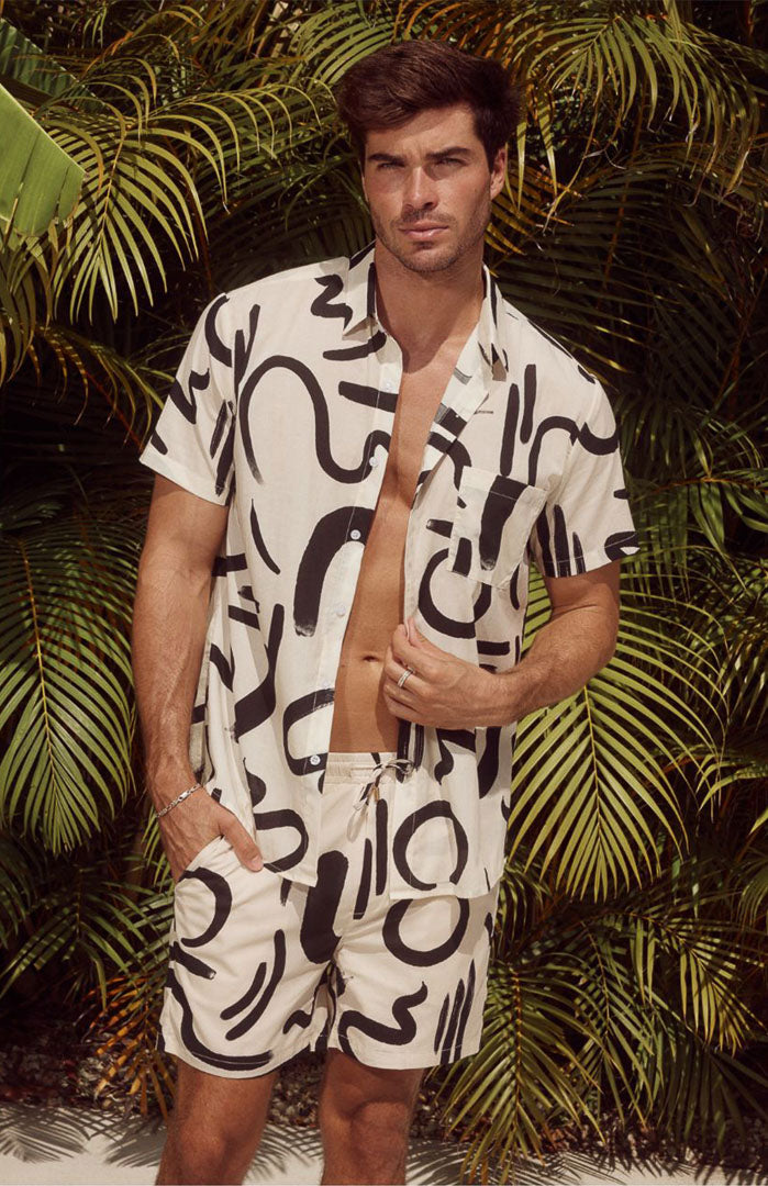 The Abstract White | Men’s Luxe Printed Resort Co-ord Set