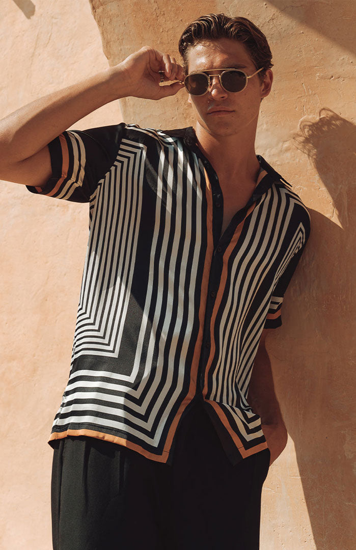 The Midnight Riviera | Men’s Luxe Vertical-Striped Resort Shirt