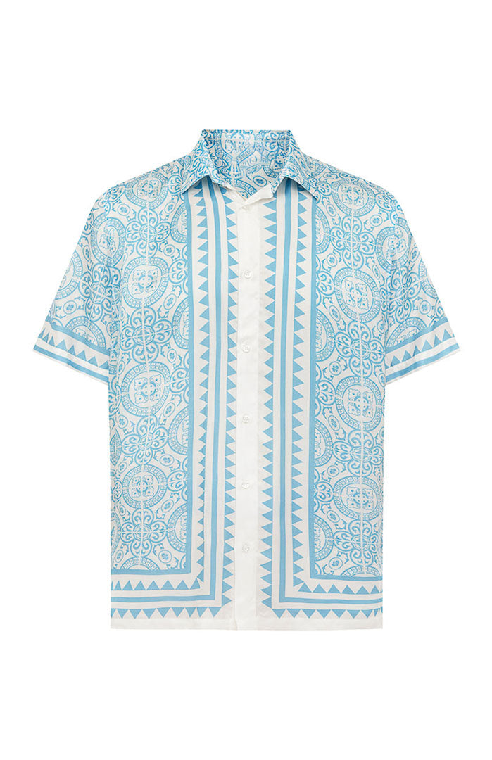 Azure Majolica | Men’s Luxe Printed Satin Resort Shirt