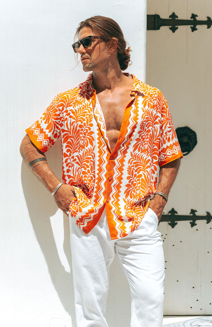 S*x On The Beach | Men’s Luxe Satin Floral Resort Shirt