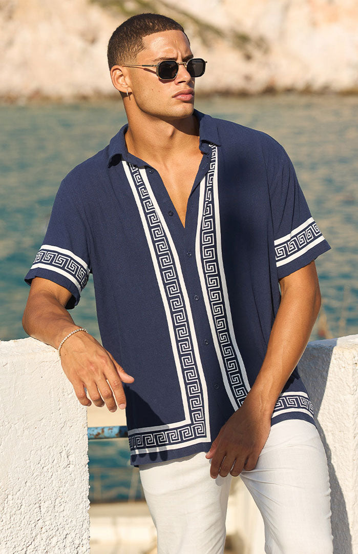 Santorini Greek | Men’s Printed Vacation Shirt