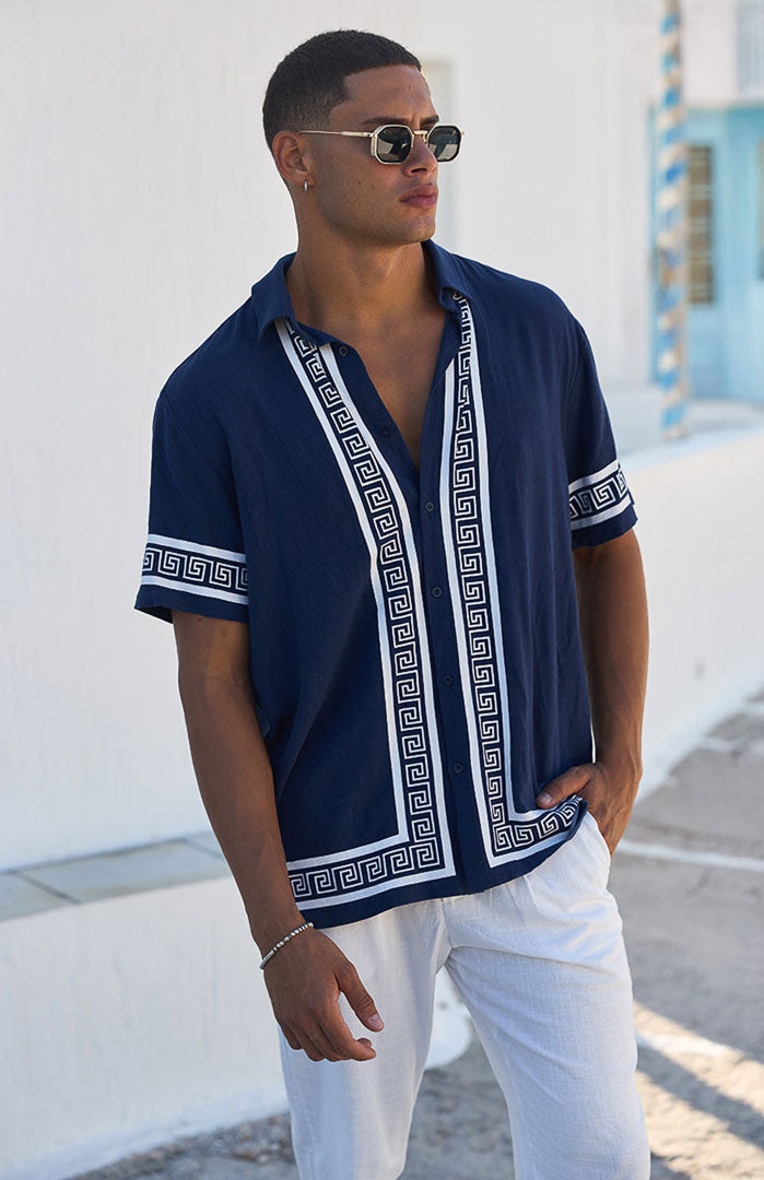 Santorini Greek | Men’s Printed Vacation Shirt