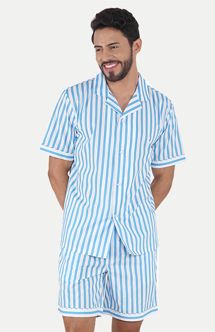 AQUA Blue striped co-ord-set for Men |Luxeliv