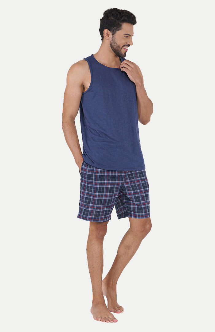 Luxeliv-mens-loungewear-BLUE-TANK-CHECKERED-shorts-loungewear-set