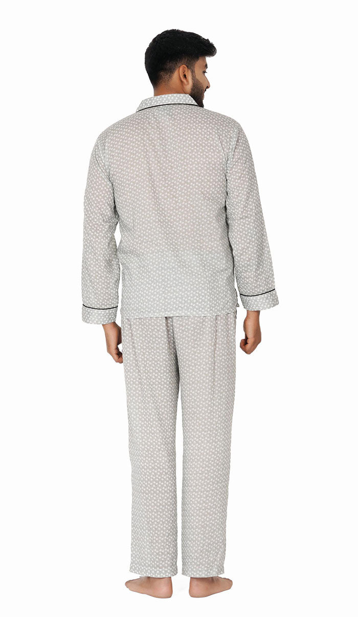 Luxeliv-mens-loungewear-Dandelion-print-green-Checkered-pyjama-set