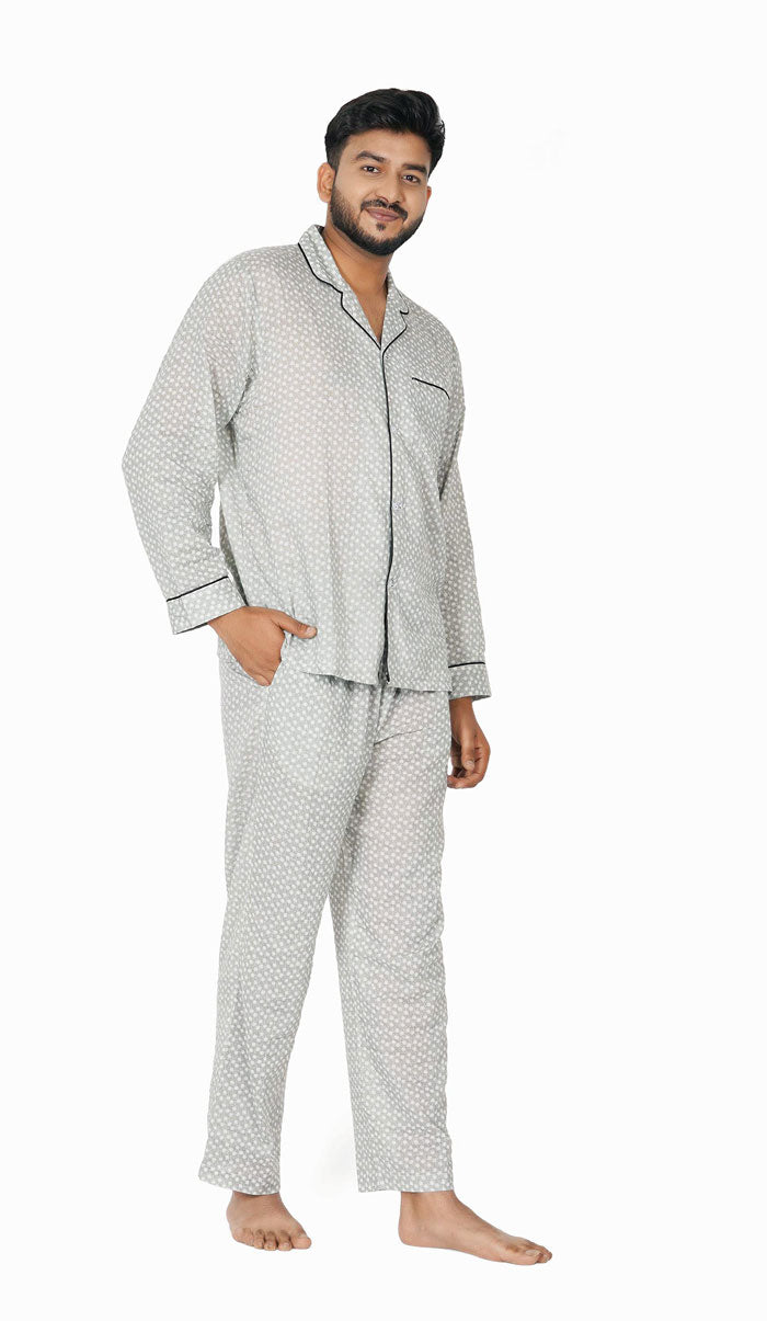 Luxeliv-mens-loungewear-Dandelion-print-green-Checkered-pyjama-set