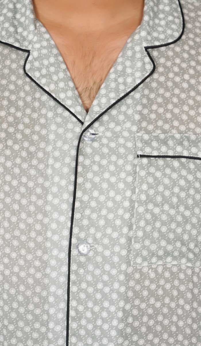Luxeliv-mens-loungewear-Dandelion-print-green-Checkered-pyjama-set