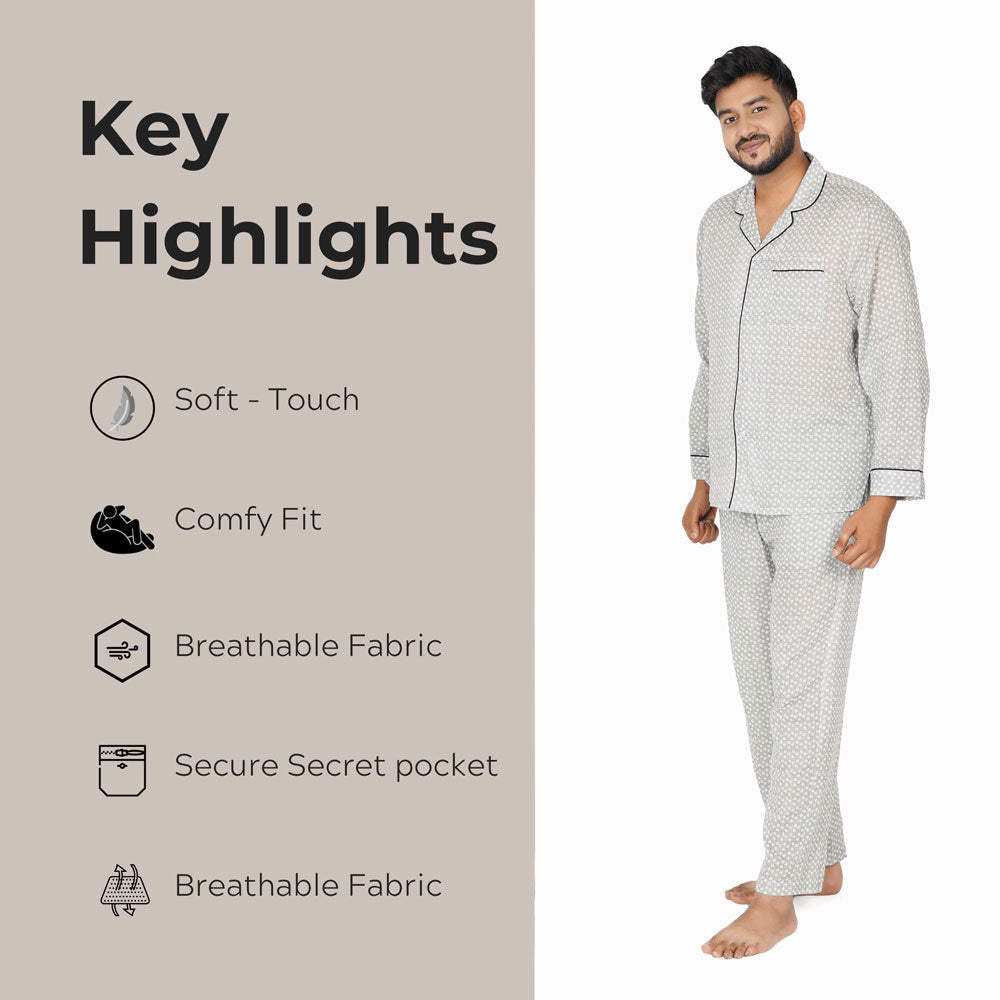 Luxeliv-mens-loungewear-Dandelion-print-green-Checkered-pyjama-set- key highlights