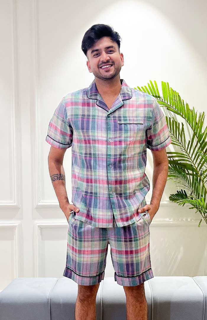 Lavender Checks Co Ord Set for Men | Luxeliv