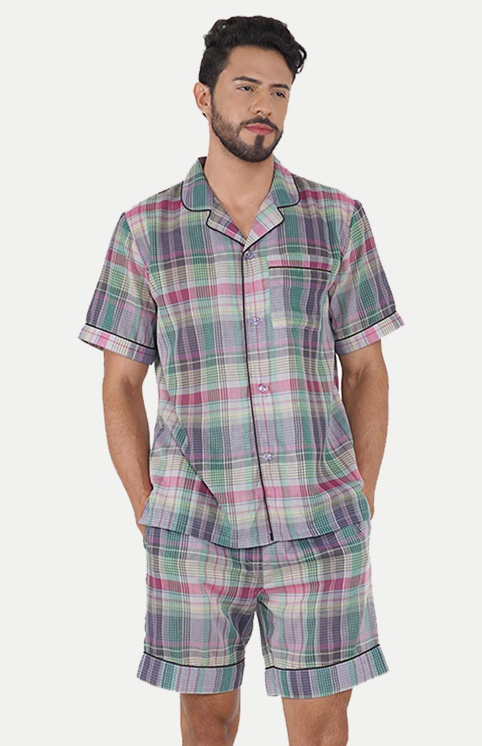 Lavendar Green Checkered Co Ord Set for Men | Luxeliv