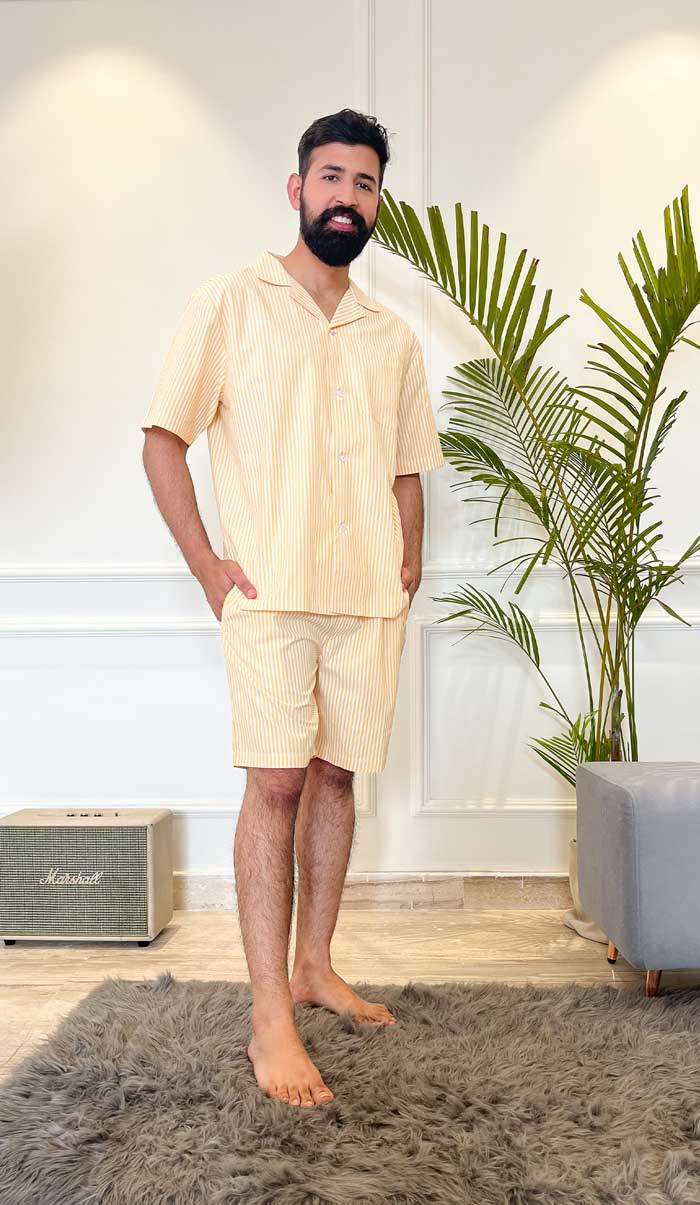 Luxeliv-mens-loungewear-Lemon LIIT yellow-striped-co-ord-set