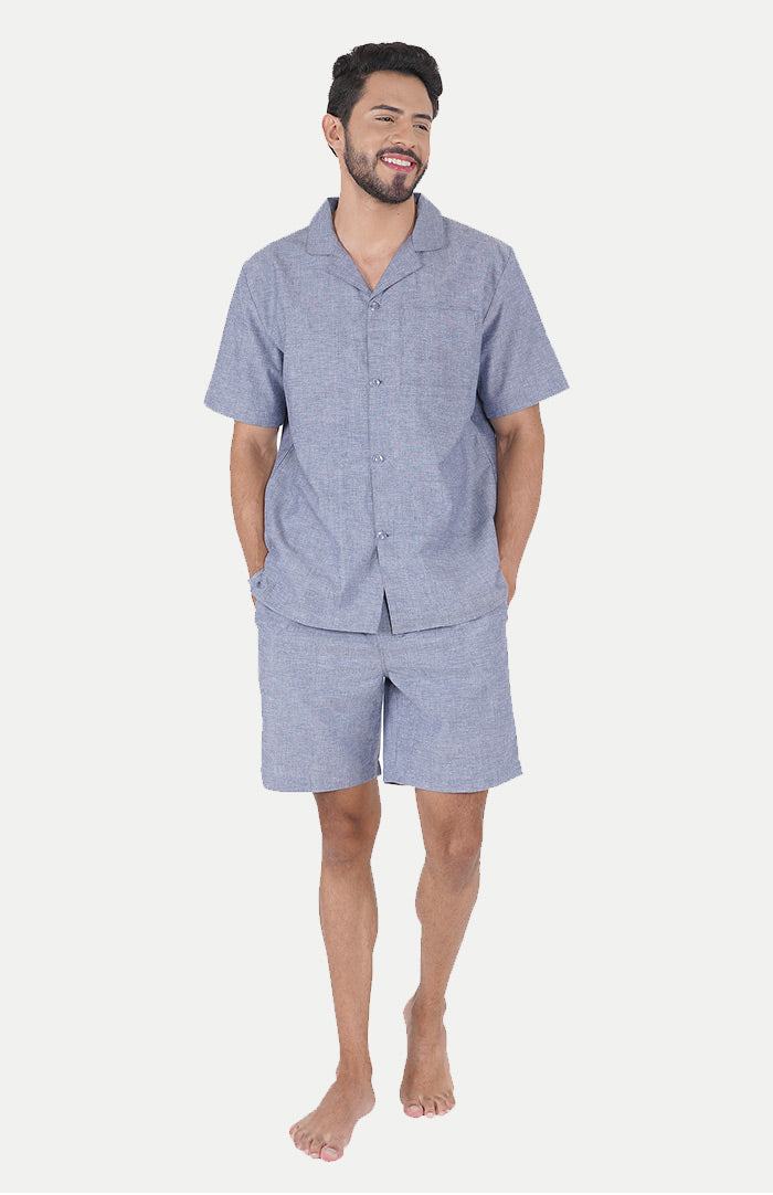 Luxeliv-mens-loungewear-Savage-blue-shirt-shorts-co-ord-set