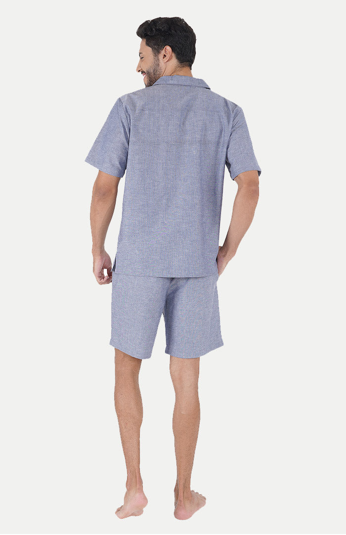 Luxeliv-mens-loungewear-Savage-blue-shirt-shorts-co-ord-set