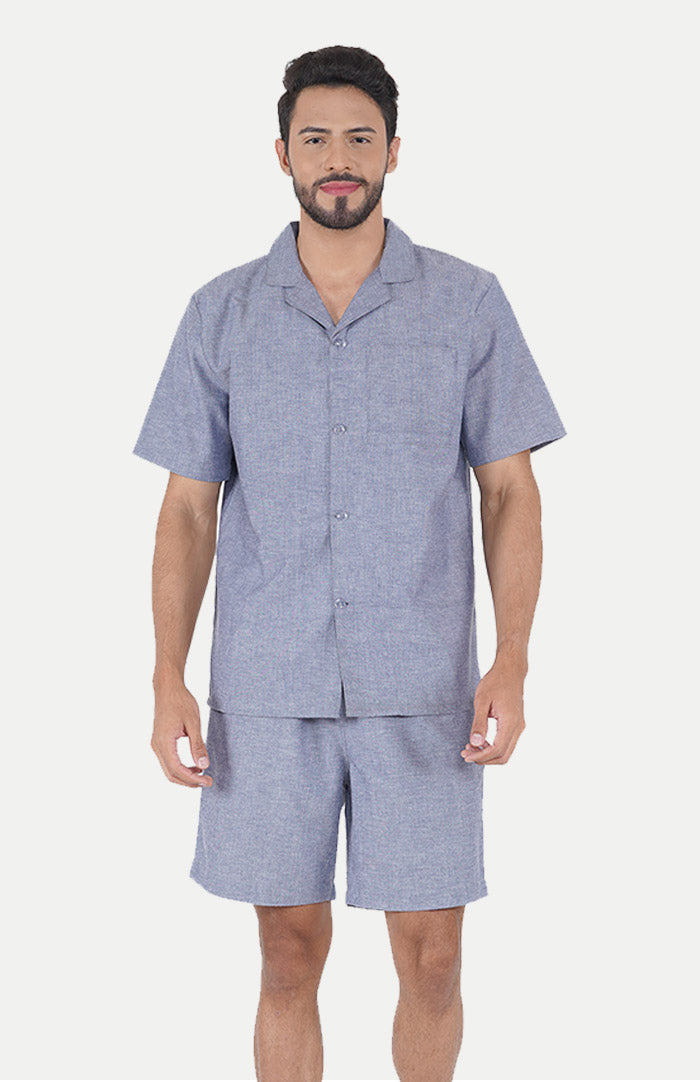 Luxeliv-mens-loungewear-Savage-blue-shirt-shorts-co-ord-set