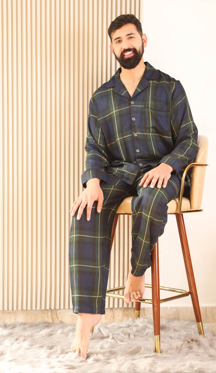 Luxeliv mens loungewear Set Glen Checkered pyjama set